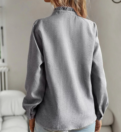 Elegant Ruffle Trim Button-Up Blouse